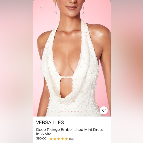 Oh Polly Deep Plunge Embellished Mini Dress in White Size 4 - Picture 2 of 5